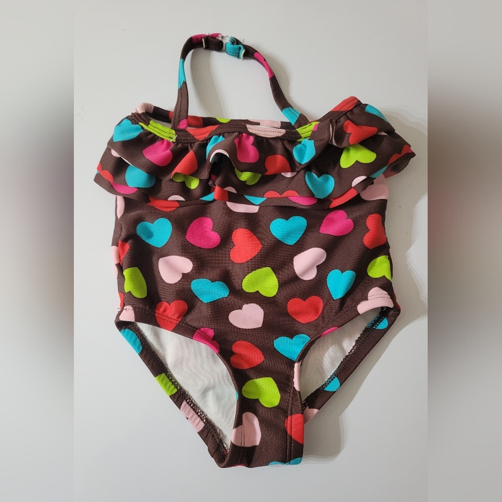 Circo One Piece Baby Bathing Suit Size 12 Months Brown with Hearts